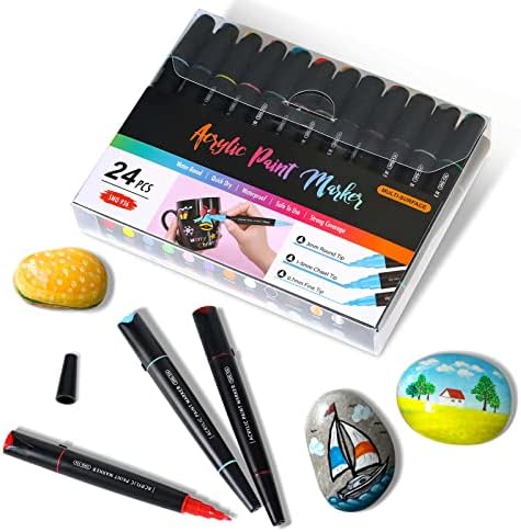 24 Colors Three Tips Paint Pens Paint Markers, Acrylic Markers Pens With  Fine Tip Medium Tip Chisel Tip, Acrylic Paint Pens for Rock Painting, Wood