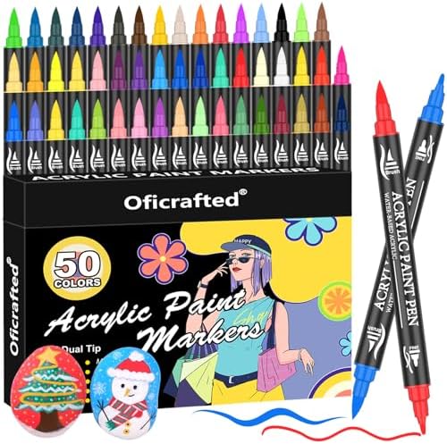 Oficrafted 50 Colors Acrylic Paint Pens Markers, Dual Tip Acrylic Markers  with Fine Tip and Brush Tip, Premium Acrylic Paint Pens Set for Rock, Wood,  Glass, Plastic, Fabric Painting and DIY Crafts –